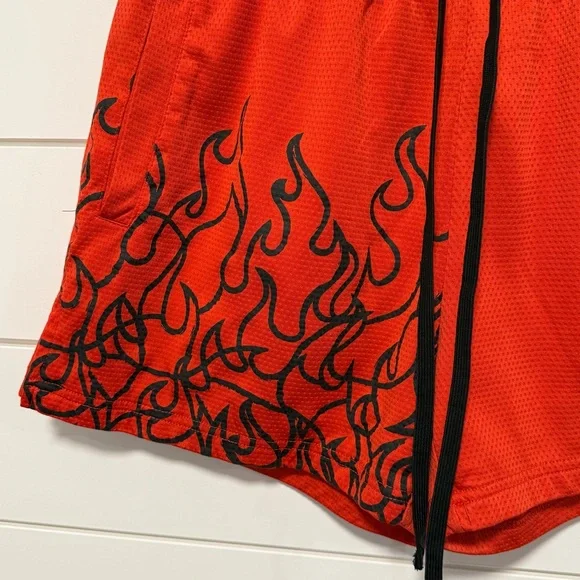 Kill Crew Red Athletic Mesh Shorts with Black Flame Print - Picture 4 of 7
